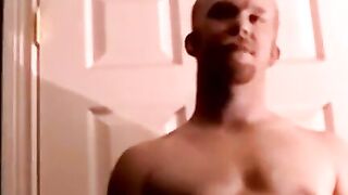 Skinny twink with glasses spanks cock till cumming hard