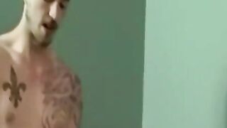 Handsome amateur strips and fists veiny dripping shaft