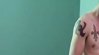 Handsome amateur strips and fists veiny dripping shaft