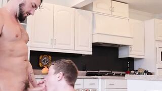 Bearded Derek Allen face fucks Aaron Allen with creamy finish