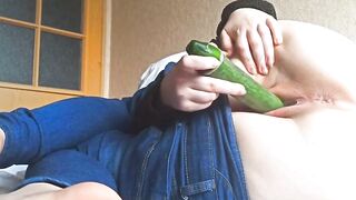 Teen Masturbates with Cucumber in Hostel - Big Ass Orgasm Solo