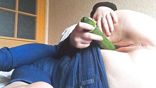 Teen Masturbates with Cucumber in Hostel - Big Ass Orgasm Solo
