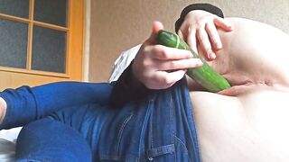 Teen Masturbates with Cucumber in Hostel - Big Ass Orgasm Solo