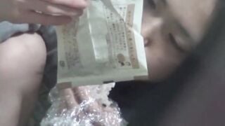 Sweet Japanese hottie dips fingers into tasty wet twat