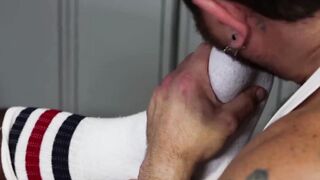Riley services Damien Rouxs sore black feet then foot fucks