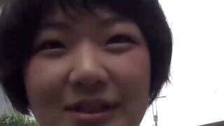 Tiny Asian student flashes her wet panties to the filming man