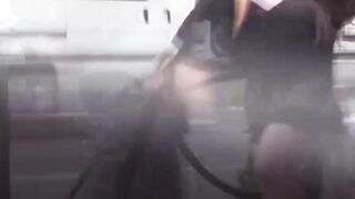 Voyeur catches Japanese babes skirts blown by the strong wind