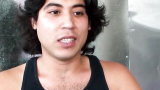 Hairy Joey tugs thick uncut dick and swings big balls