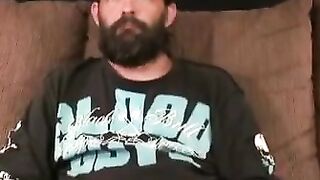 Hung bearded daddy harshly pumps his thick cock