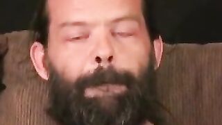 Hung bearded daddy harshly pumps his thick cock