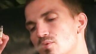 Shaved mature man tugs his big soft dick in silence