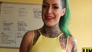 UKSubSluts.com - Tattooed babe Phoenix Madina strips and masturbates