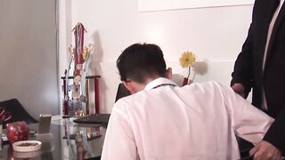 Skinny twink sucks daddy's cock before taking it raw deep