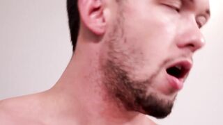 Gunner watches his bare cock going in and out of Mikey Juniors hole