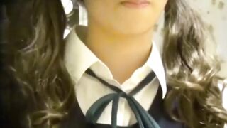 Japanese girl grinds pussy frantically on a kitchen chair