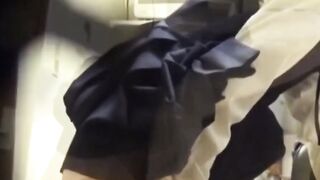 Japanese girl grinds pussy frantically on a kitchen chair