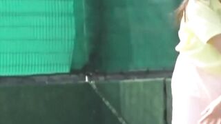 Voyeur films two tennis babes dressing after a sweaty match