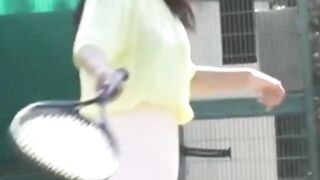 Voyeur films two tennis babes dressing after a sweaty match
