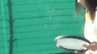Voyeur films two tennis babes dressing after a sweaty match