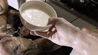 Yoshi Kawasaki takes double fists and yogurt in gaping hole