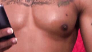 Black Chris wanks continuously to reach powerful climax