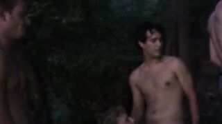 Young guy sucks off three hunks during wild forest encounter
