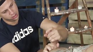 BoyDungeon.com - Jock jerked off hard while hot wax pours all over his body by master