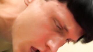 BoyObsession.com - Bottom twink's cum explosion while anal riding lover's big dick