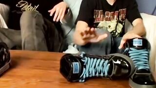 Hot Cain and Blinx play with feet before shared wanking