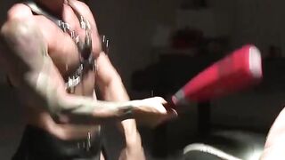 MuscleJockBound.com - Bound Luke Riley's cock swollen from bat pounding