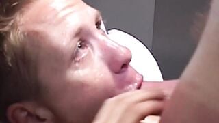 Horny jock takes extreme deepthroat from handsome dom