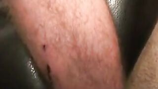 Hairy chested lad tugs his big hard shaft roughly