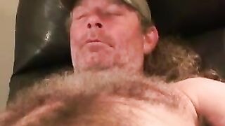 Hairy chested lad tugs his big hard shaft roughly