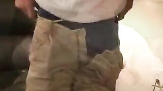 Hairy chested lad tugs his big hard shaft roughly