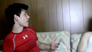 Two straight dudes compete who cums first