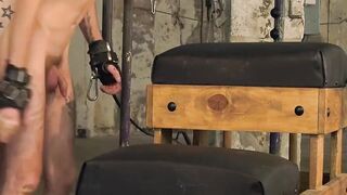 Restrained twink takes toys then master's raw cock deep