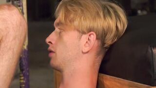 Restrained twink takes toys then master's raw cock deep
