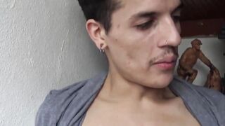 Latino Angel pinned against wall while getting ass demolished