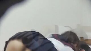 Japanese beauty in fierce solo play poking her hungry pussy