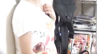 Solo Japanese hottie caught fingering tight pussy for fun