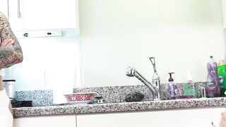 Busty Venus Luxx and TS friend drizzle cum on the dinner plate