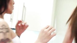 Busty Venus Luxx and TS friend drizzle cum on the dinner plate