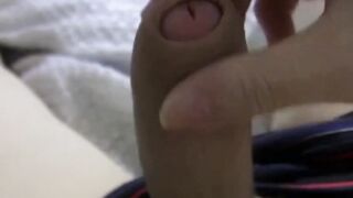 Japanese twink wearing cock ring strokes slowly to climax