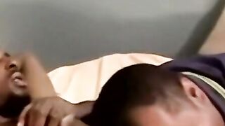 JoeSchmoeXXX.com - Amateur black guy jerks off solo with white dude kissing him passi