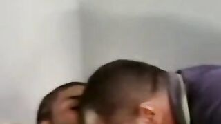 JoeSchmoeXXX.com - Amateur black guy jerks off solo with white dude kissing him passi
