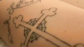 Skinny thug strokes hairy cock till climax