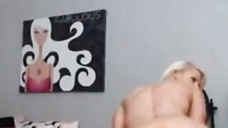 Big-Titted Blonde MILF Plays with Dildo on Webcam