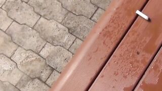 POV twisted Japanese girls outdoor piss from holding failure
