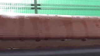 POV twisted Japanese girls outdoor piss from holding failure