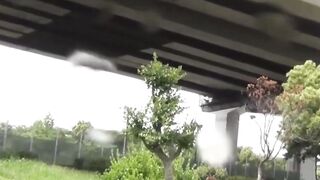 POV twisted Japanese girls outdoor piss from holding failure